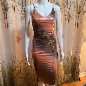 Black Bead Shimmering Bronze  ombré Midi Dress